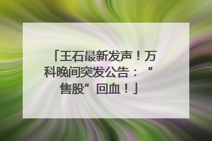王石最新发声！万科晚间突发公告：“售股”回血！