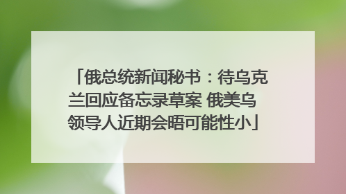 俄总统新闻秘书：待乌克兰回应备忘录草案 俄美乌领导人近期会晤可能性小
