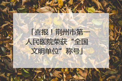 喜报！荆州市第一人民医院荣获“全国文明单位”称号
